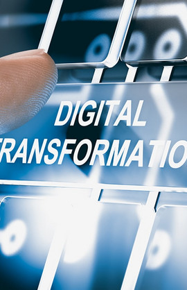 A digital schematic labeled "Digital Transformation".