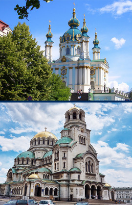 Bilder von Kirchen in Kiew und Sofia
