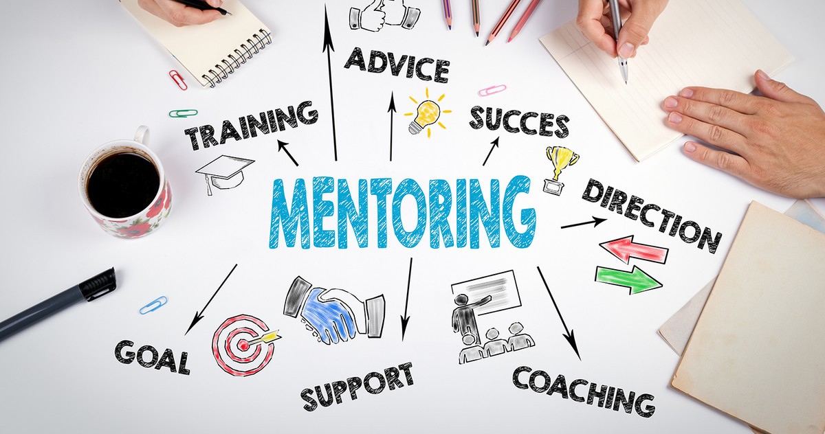 The Mentoring4U project was a complete success in the test phase and is now to be continued. Photo © shutterstock - stoatphoto - stoatphoto - many keywords, around the word "MENTORING" on a work surface.