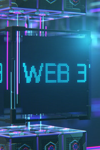 Ein digitaler Würfel auf dem die Aufschrift "Web 3" läuft