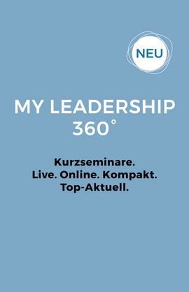 Ein blaues Banner mit der Aufschrift "My Leadership Academy 360°"