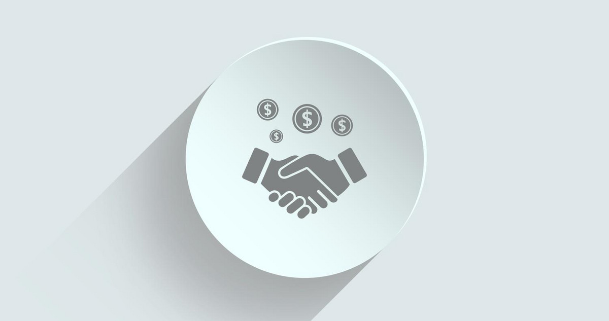 Symbol of two hands shaking with coins above them