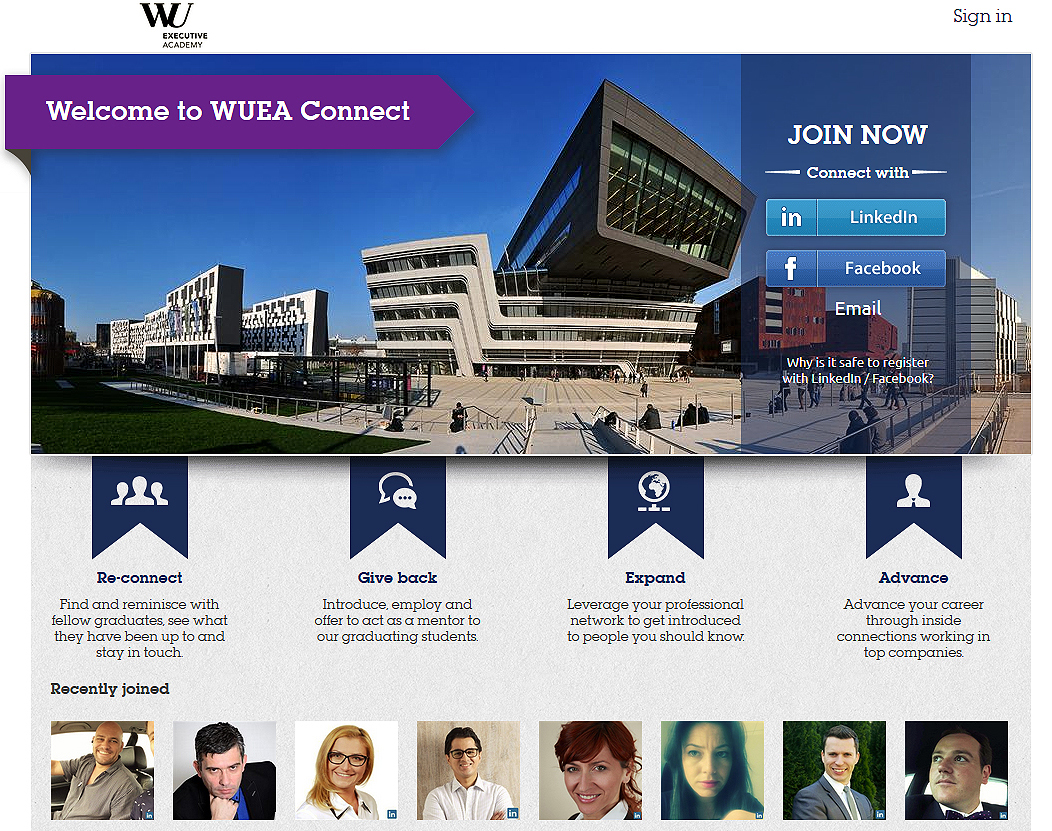 Screenshot der Website WU EA Connect